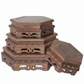 鸡翅木六角形底座工艺品摆件木质托架花瓶盆景O茶壶奇玉石实木底