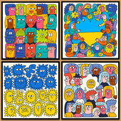 DIY数字油画油彩画宿舍挂画vins风迷你小人插画手工填充涂鸦装 饰