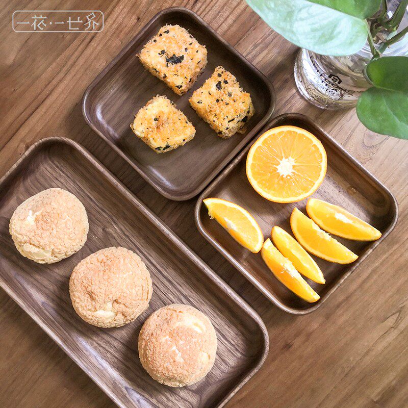 整木长形黑胡f桃托盘蛋糕披萨咖啡茶点西餐零食水果盘实木质方形