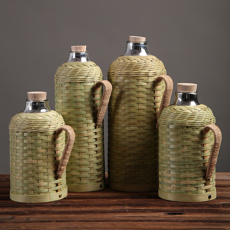 精品竹编热水瓶复古暖水t壶开水瓶保温壶软木塞玻璃内胆暖壶包邮