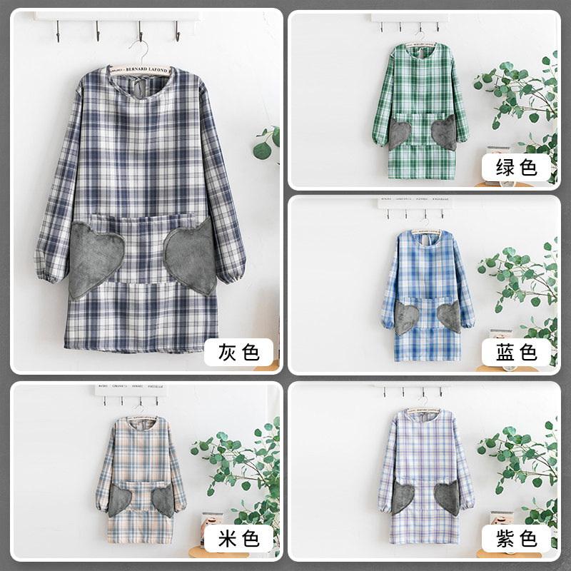 围裙罩衣家用厨房女时尚长袖做饭工作G服防水防油大人可爱日系韩