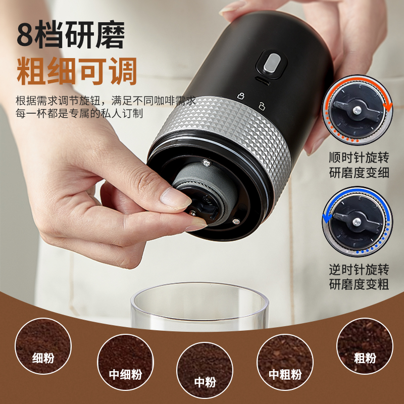 电动磨豆机咖啡机小型家用磨粉器全自动现磨O便携自动咖啡豆研磨