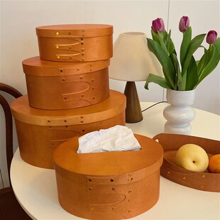 复古道具a手工桦木皮原木夏克盒桌面摆件收纳盒子椭圆纸巾盒装饰
