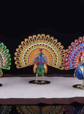 孔雀开屏合金首饰盒珐琅彩精品摆件家居装饰水晶工艺品Z婚庆好礼