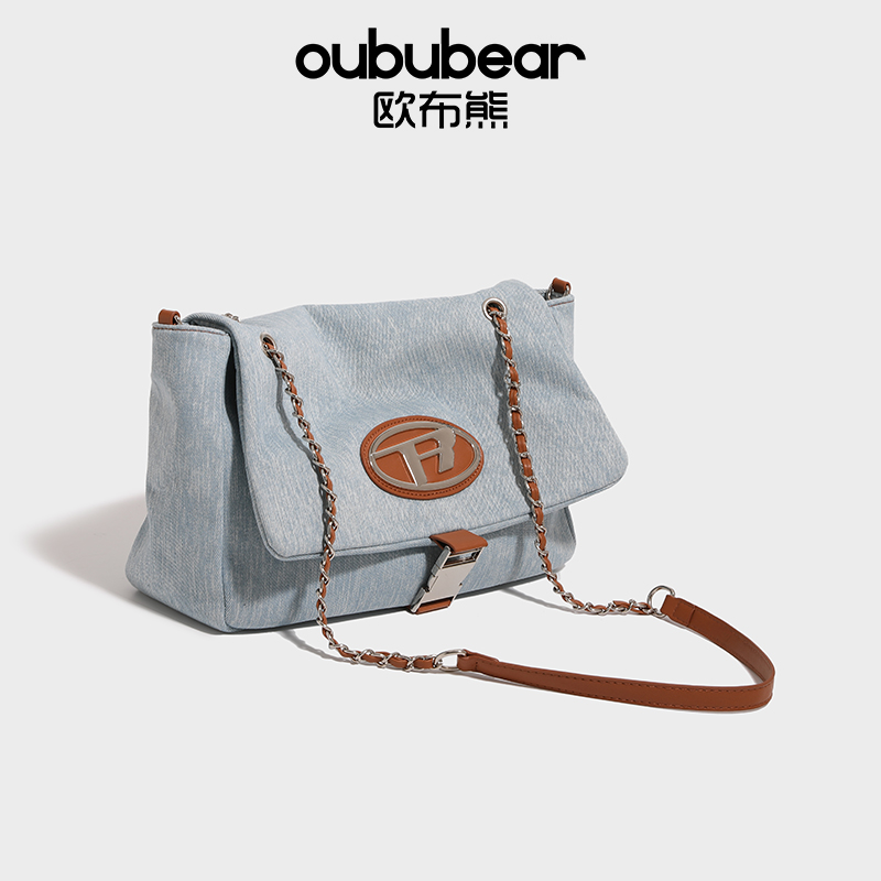 oububear/欧布熊链条牛仔布包包女2025新款简约百搭单肩女包通勤