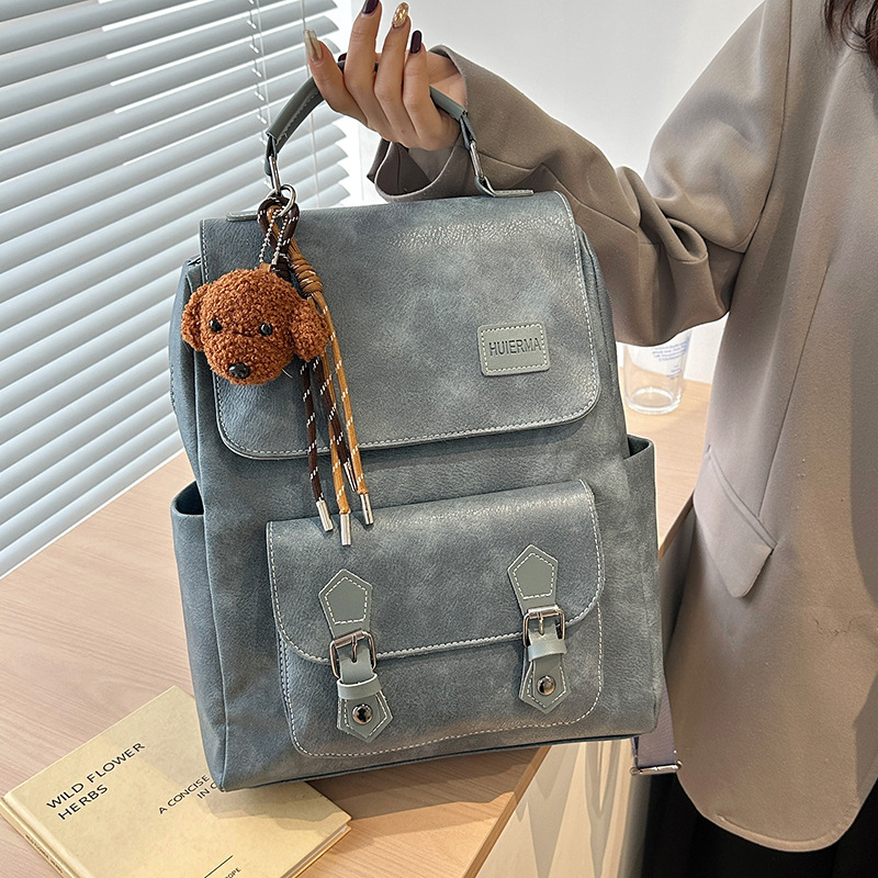 复古时尚大容量双肩包女新款韩版软皮百搭大学生书包旅行背包