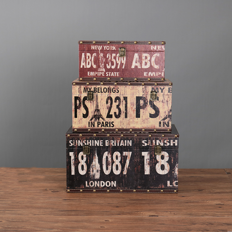 创意大号复古做旧木箱子皮箱收纳箱H整理储物箱陈列拍照道具