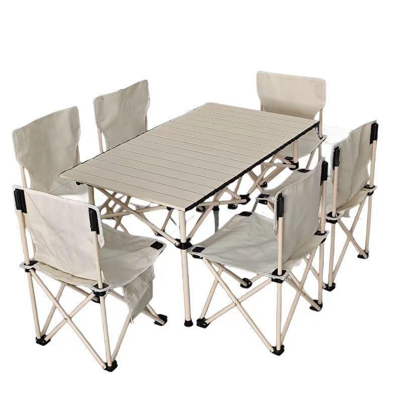 户外折叠桌椅套装4到6人便携式碳合金H野餐烧烤露营蛋卷桌椅7件套