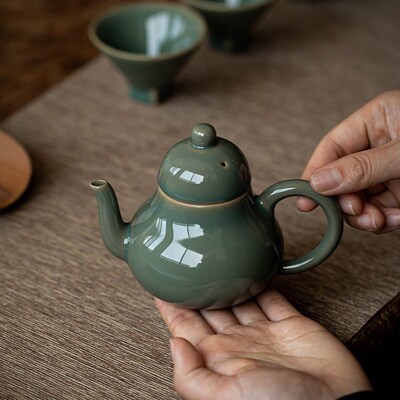 龙泉青瓷思亭壶复古单壶小茶壶冲茶家用陶瓷M泡茶壶功夫茶具带过