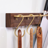 豫朴北美黑胡桃木实木挂墙免打孔B壁挂厨房置物黄铜刀架实木挂杆