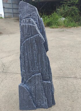 室内景观软装造景仿真石头摆件玻璃E钢雕塑奇石庭院大型斧劈石装