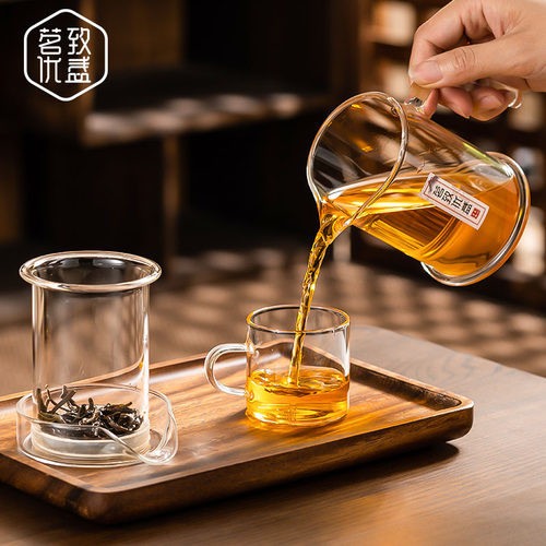 全玻璃加厚冲泡茶壶三件杯单壶花茶绿茶红茶N杯日式茶水分离公道