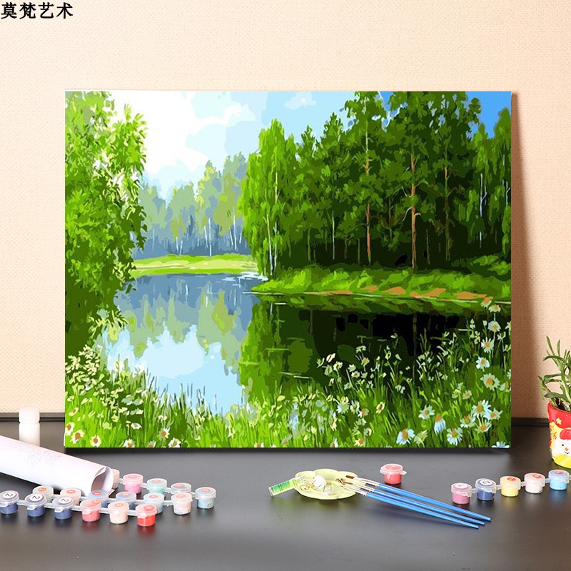 数字油画diy填充手工q填色消磨时间花开季节装饰涂色丙烯油彩画画