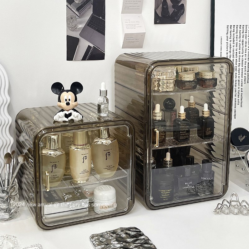 轻奢化妆品收纳盒首饰防尘梳妆台香水护肤品亚克力大容.量置物架