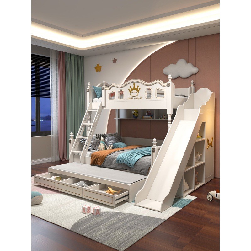 美式儿童床实木上下床双层床上下铺姐弟互不干扰子母床带滑梯