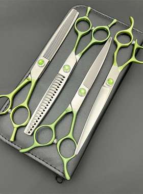 440C宠物剪刀 双尾巴 绿色 哑光 高档宠物剪刀 7寸鱼骨剪 7寸弯剪