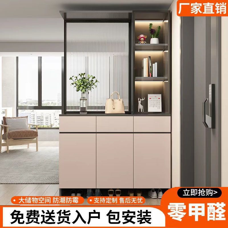 实木玻璃玄关鞋柜靠墙一体收纳