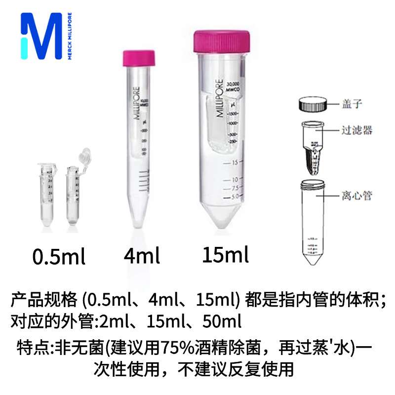 Millipore密理博0.5/4/15ml超滤离心管UFC500396/800396/24超滤管