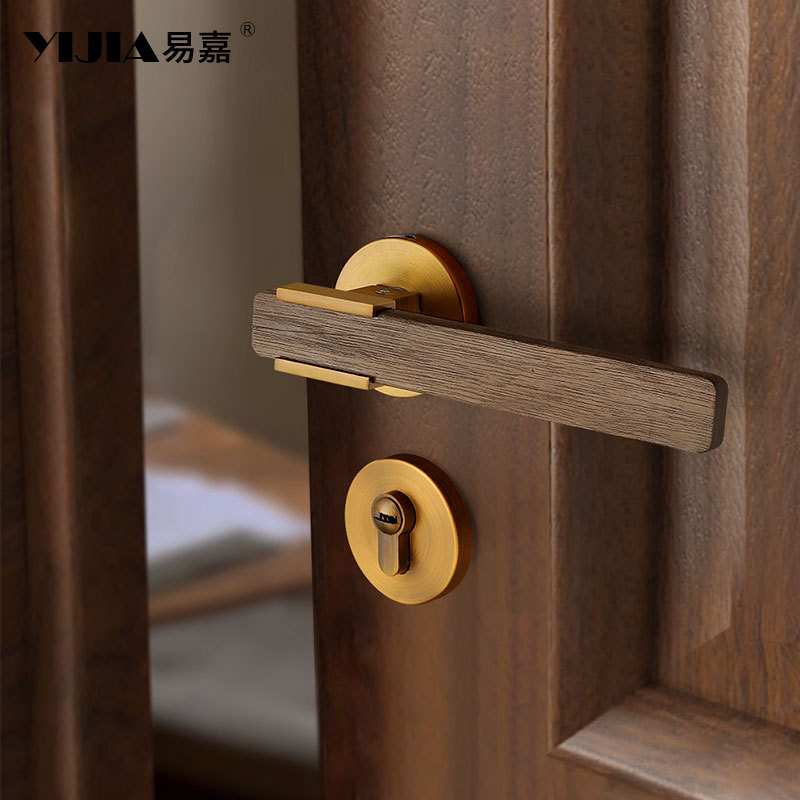中式极简轻奢胡桃木室内卧室门锁房门实木门把手通用型静音锁具