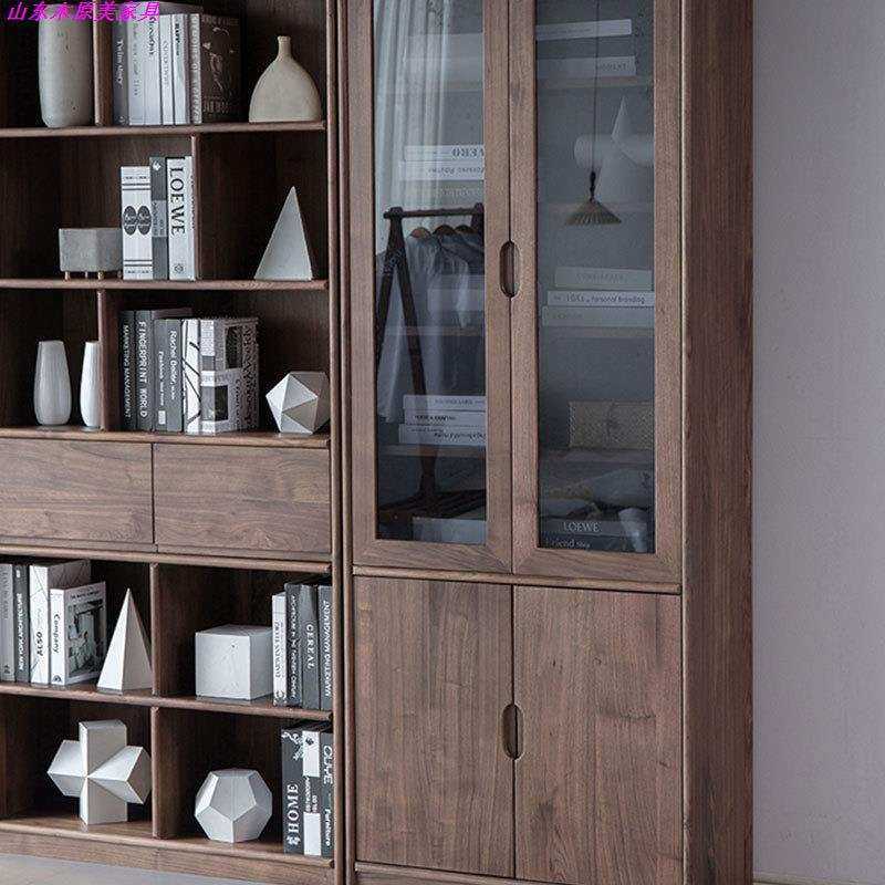 全实木北美黑胡桃木满墙书柜北欧现代简约玻璃门客厅落地实木书架,基础建材,亚克力板,淘宝优惠券,粉丝福利购,淘宝优惠卷
