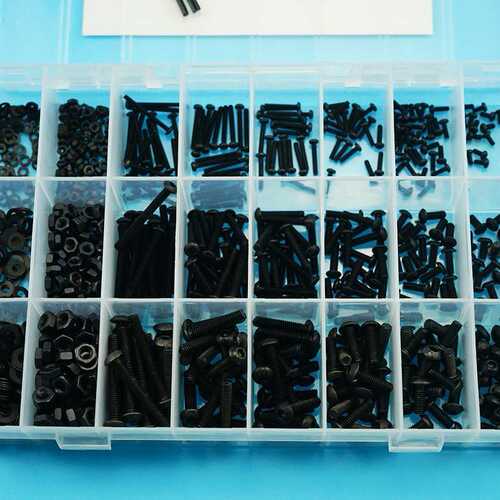 1080pcs 高强度黑色盘头内六角螺丝M2 M3 M4 配螺母平垫扳手套装