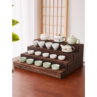 实木茶杯架博古架桌面茶壶架茶具阶梯收纳架珠宝陈列架产品展示台
