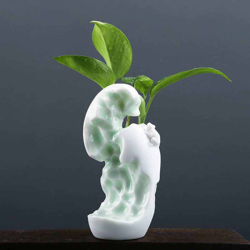 中国白花瓶花插小花器套组青瓷创意简约现代花盆干花摆件水培器皿