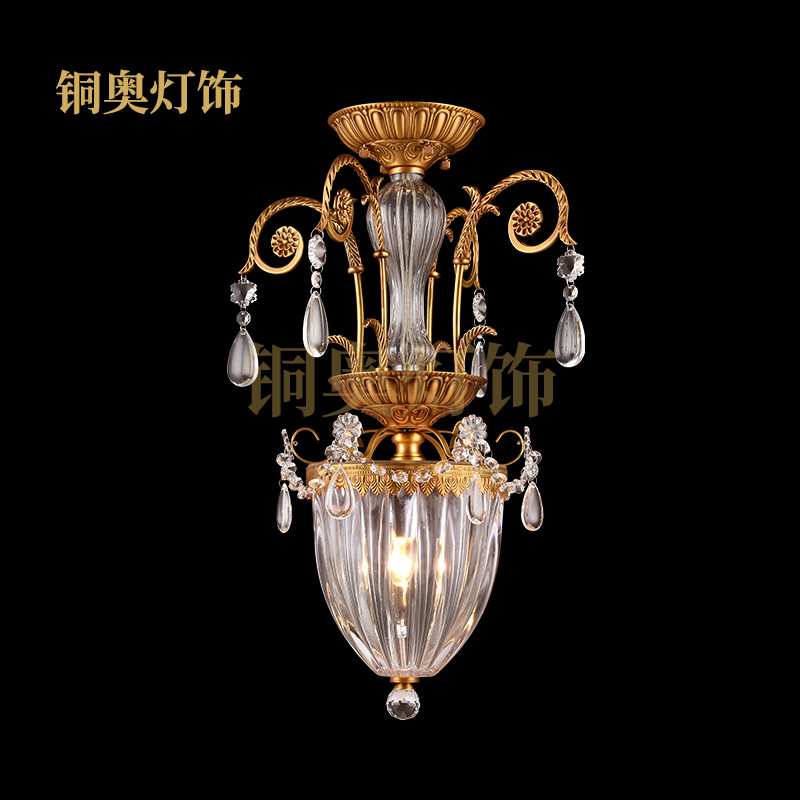 铜奥欧式玄关水晶小吊灯书房餐厅全铜别墅过道单个创意个性复古灯