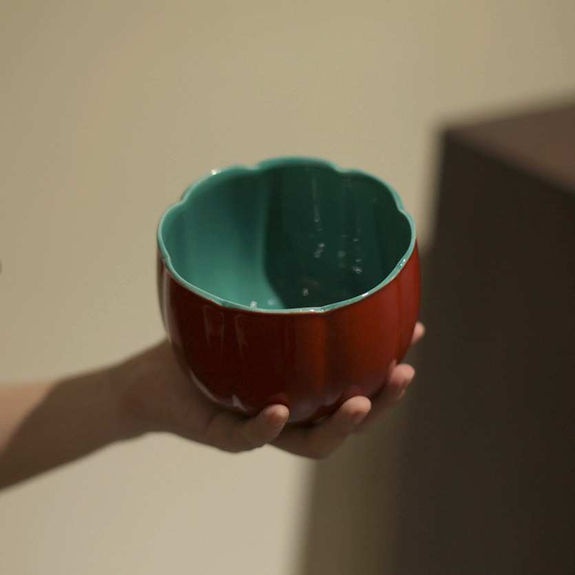 故宫红莲花大建水茶渣斗杯洗茶洗温酒壶承红釉景德镇陶瓷茶具