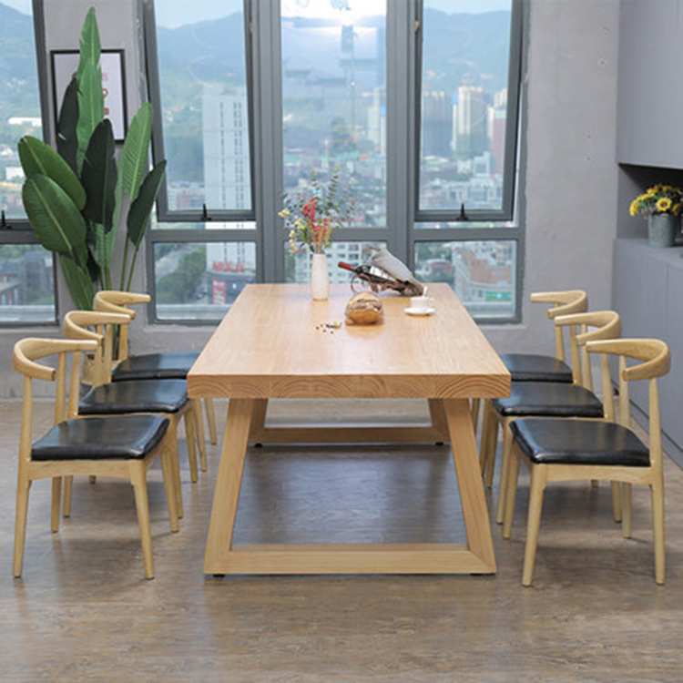 简约客厅洽谈长条餐桌椅现代家用实木吃饭桌椅组合休闲餐厅沙发椅