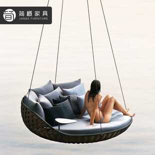 户外别墅日躺床庭院花园藤编躺椅酒店民宿室外沙发床休闲日光浴床