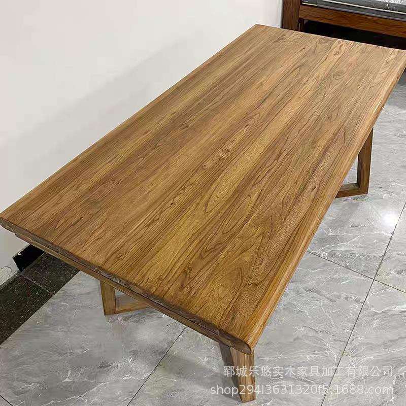 复古茶台老榆木茶桌实木餐桌椅组合民宿阳台小型一体两用长条书桌