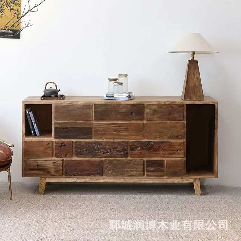 老榆木储物柜禅意斗柜客厅家具抽屉式仿古收纳柜靠墙玄关置物柜