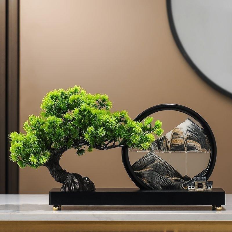 新中式禅意迎客松流沙画沙漏摆件家居茶室博古架客厅玄关酒柜装饰