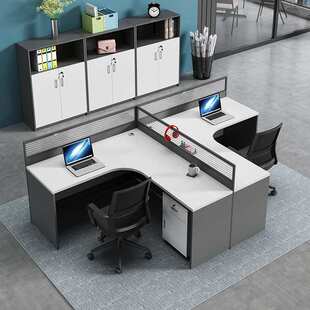 白色办公室家具职员办公桌椅组合简约现代4 6人屏风卡座l型员工位