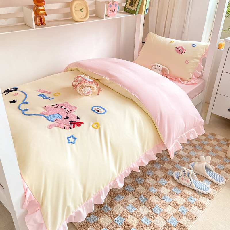韩版学生宿舍三件套水洗棉床上用品简约风床笠上下铺套件工厂