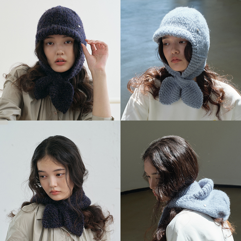 xinxinz/芯心子手工蝴蝶结巴拉克拉法帽秋冬针织护耳帽围脖一体帽