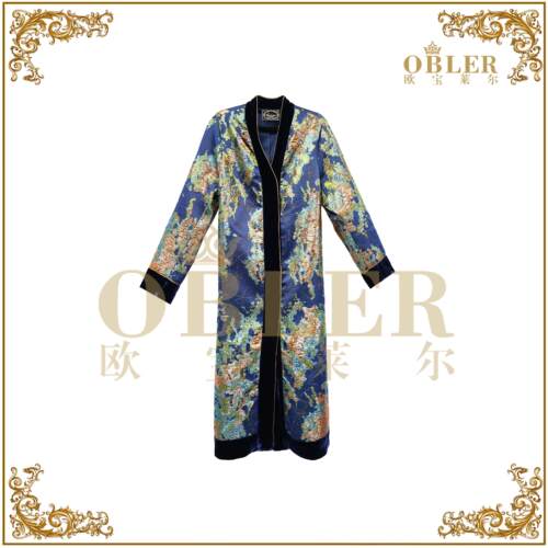 【欧宝莱尔】法式立体刺绣风衣外套秋冬季蓝色长袖长款305-24751