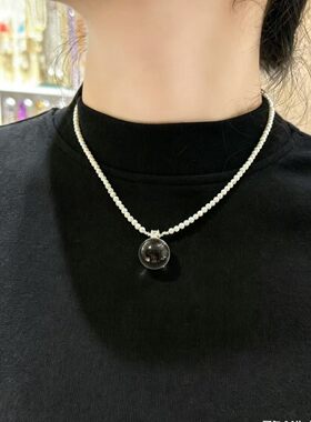 天然白水晶灯泡吊坠搭配天然珍珠项链女款时尚百搭饰品礼物送女友