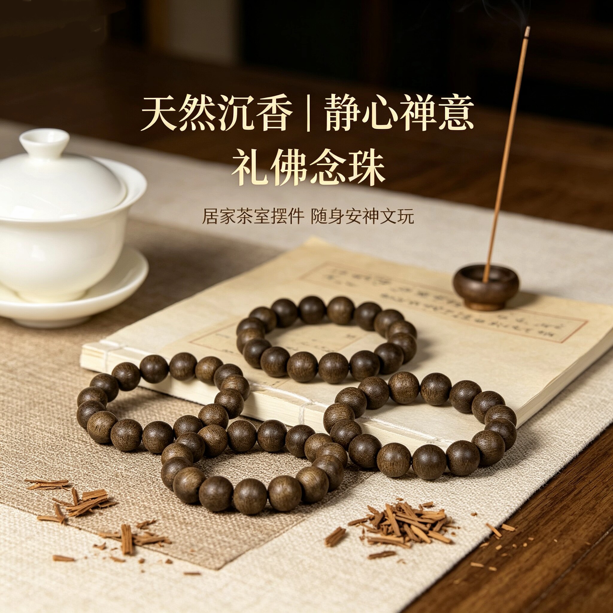 天然沉香手串女款单圈佛珠念珠文玩手链男款情侣款送女友礼物