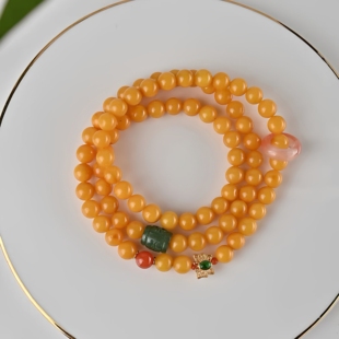 天然蜜蜡多圈手串女款鸡油黄蜜蜡手链叠戴高级感礼物饰品保真保A