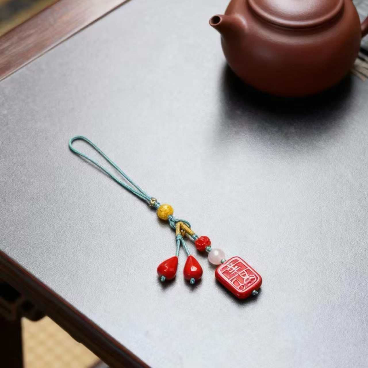 钥匙扣天然原矿朱砂挂红文昌包塔