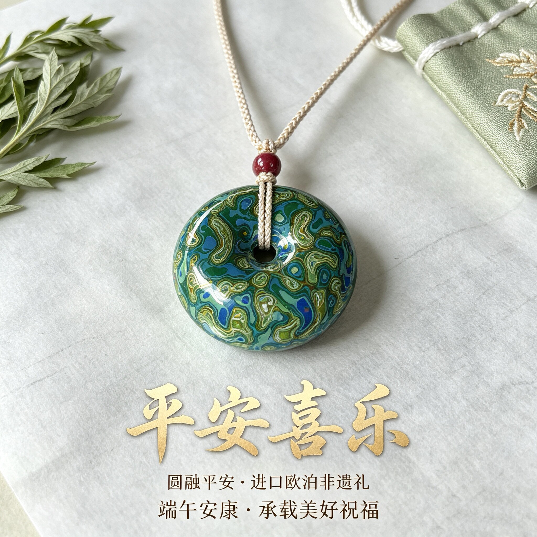 端午节限定天然欧泊大漆平安扣吊坠天然宝石蛋白石饰品送女友送礼