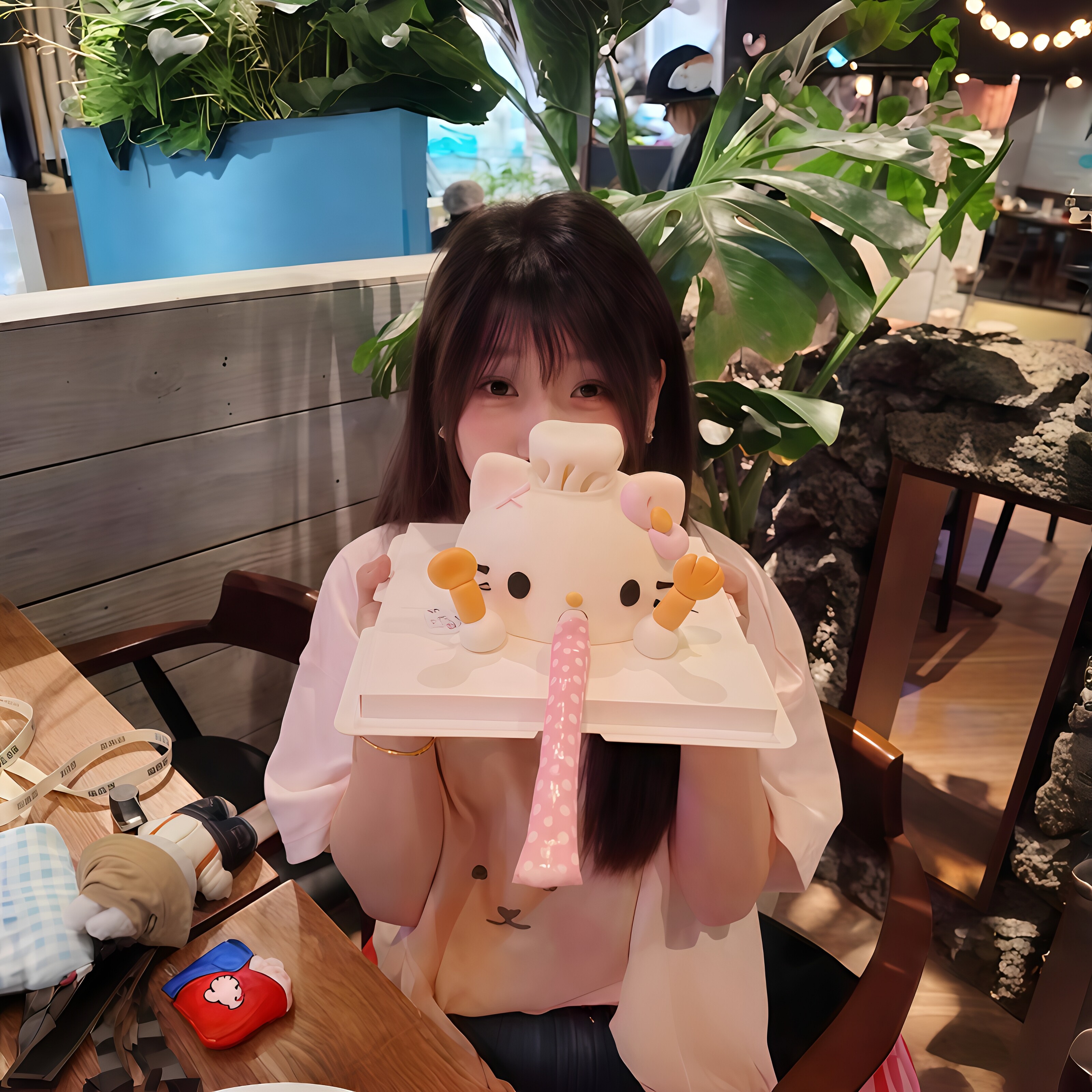 立体Kitty口哨蛋糕装饰烘焙装饰宝宝生日派对氛围感伸缩款小喇叭