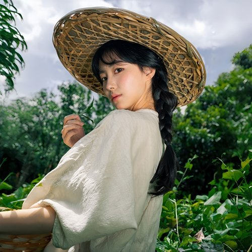 古风茶园镂空竹编采茶斗笠帽子