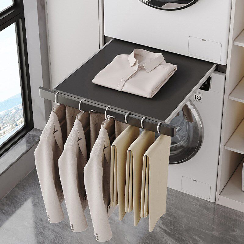 洗衣机隐形晾衣架烘干机连接抽拉叠衣板中间伸缩洗烘套装抽拉支架