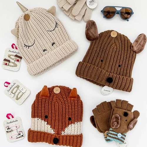 英国 Rockahula FW24儿童动物图案帽子手套护耳罩