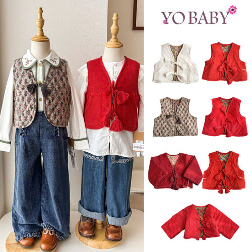 直播 印度 YOBABYONLINE 秋冬儿童双面穿灯芯绒马甲夹克