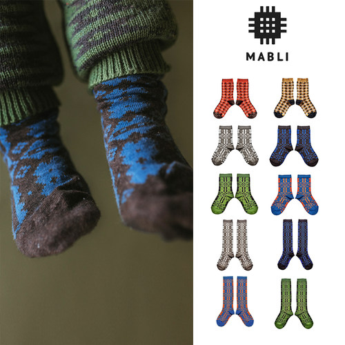3件5折 3件5折英国mabli FW24秋冬 中性儿童宝宝棉格子短袜长袜
