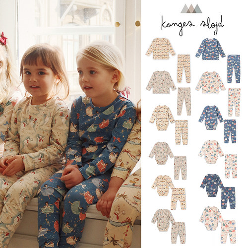 3Z清仓 丹麦 Konges Slojd FW24新生儿宝宝圣诞居家服套装